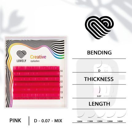 مژه اکستنشن رنگی 20 ردیفه لاولی Lovely Pink D 0.07 Mix